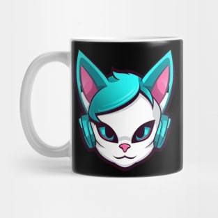 Cartoon Cat with Headphones Mug